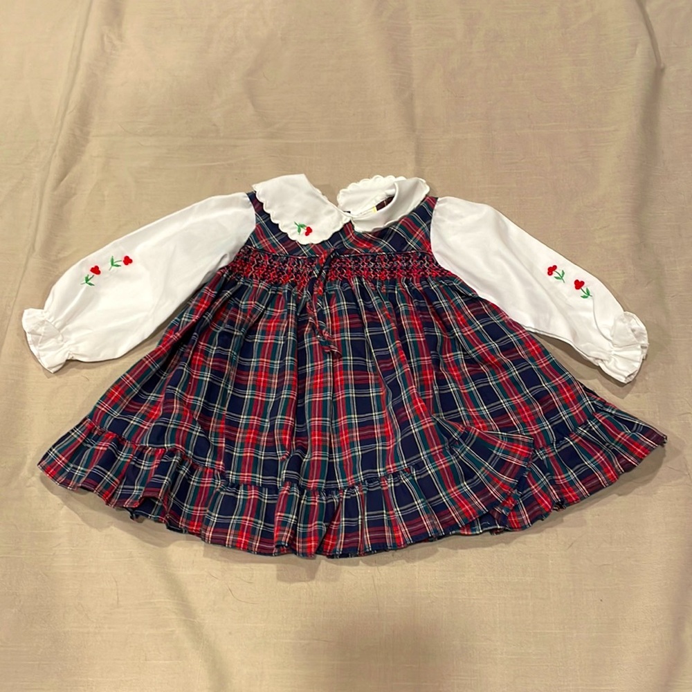 Cute plaid baby dress, baby 12 months